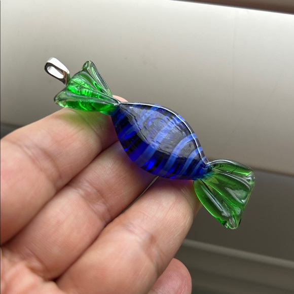 🖤Venetian Murano glass Candy 🍬 Pendant - green blue - Picture 2 of 11